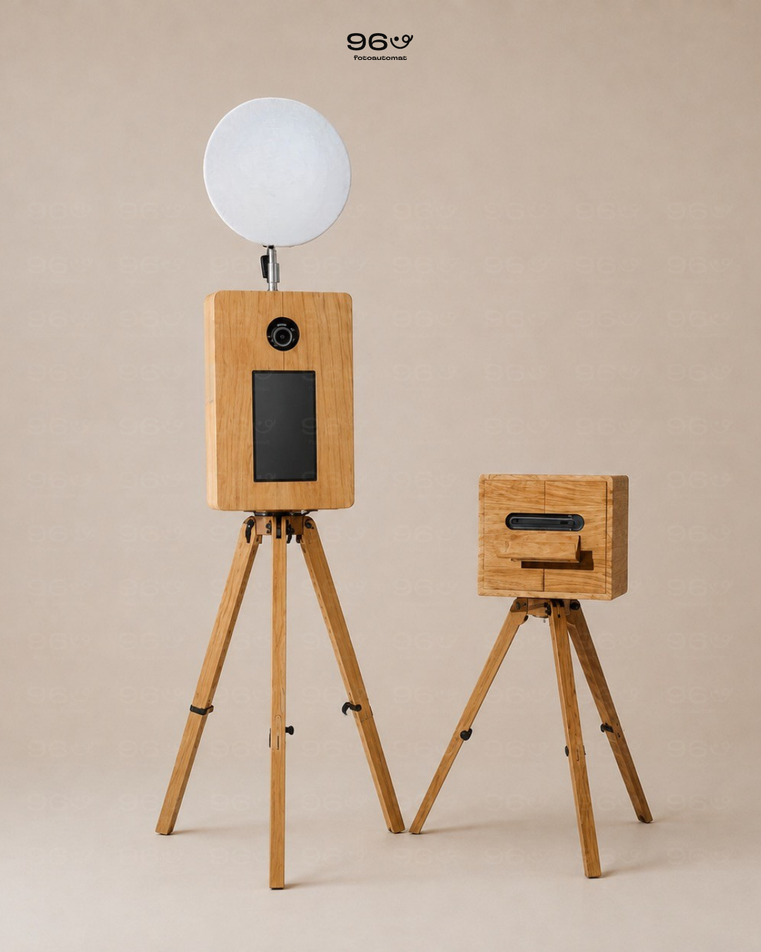 Open air photobooth stand with ring light and touchscreen