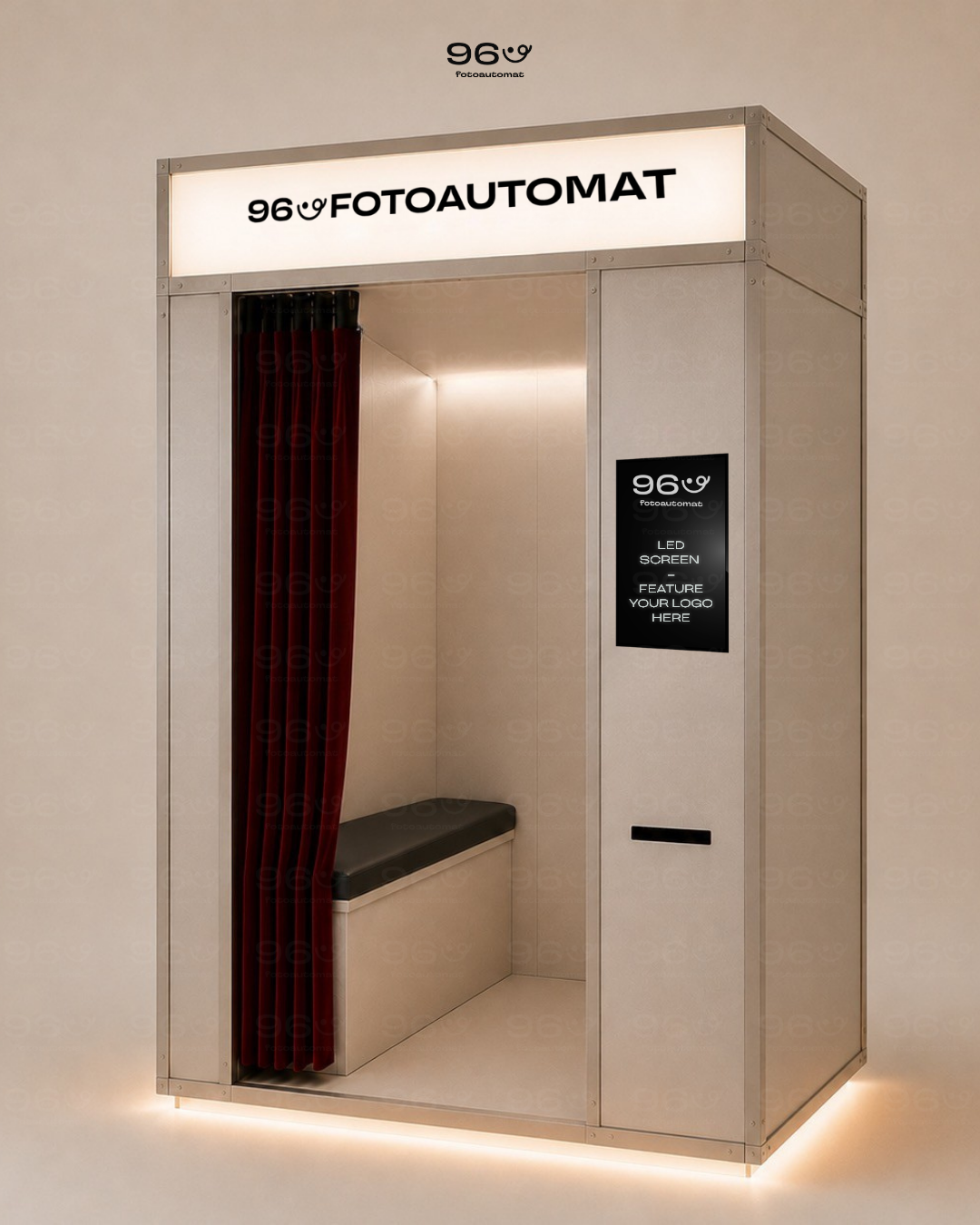 Enclosed photobooth with curtain installed in a minimal restaurant